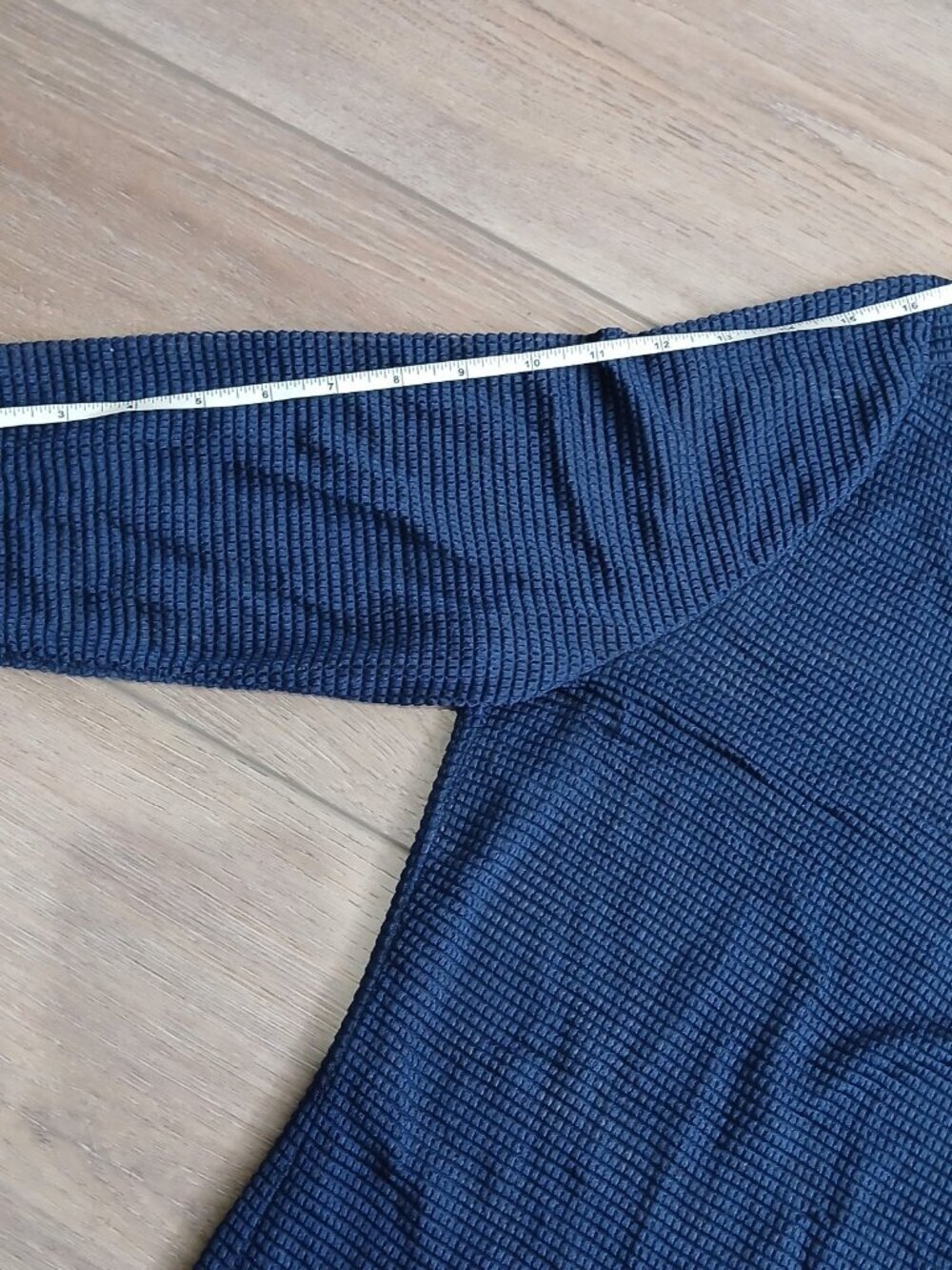 Trendsetter Navy Blue Textured Tunic Swim Top XL Stretch 3/4 Sleeve Keyhole Neck - Picture 4 of 10